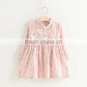 Spring Style Full Printing Girls Kids Long Sleeve Cotton Dress thumbnail-1
