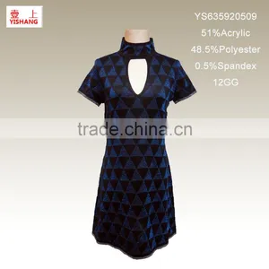 Hot Sale Jacquard Fashion Sweater 51%Acrylic 48.5%Polyester 0.5%Spandex Lady Fashion Dress Sweater thumbnail-1