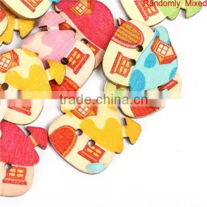 Wood Sewing Buttons Scrapbooking 2 Holes House At Random Mushroom Pattern thumbnail-1