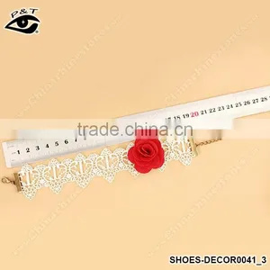 Red Flower Design With Lace Ribbon Anklets Foot Ornament For Fashion Women thumbnail-4