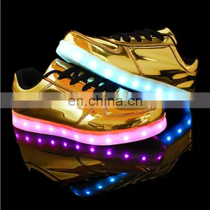 Melbourne Shuffle Ghost Step Dance Golden Micro PU Leather Luminous LED Shoes Sneakers Men Women Footwear thumbnail-1