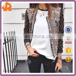 2017 Wholesale Mature Style Brown Vintage Printed Small Jacket for Woman thumbnail-1