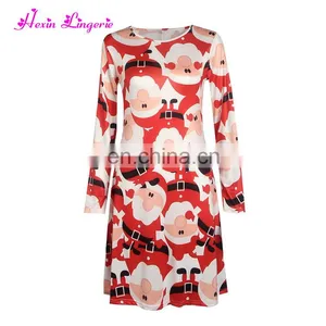 Low Price Red Embroidered Santa Snowflake Printed New Ladies Long One Piece Dress thumbnail-2
