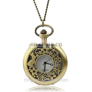 Vintage Hollow Flower Rabbit Pattern Quartz Old Pocket Watch Necklace thumbnail-1
