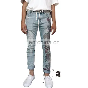 DiZNEW OEM DENIM DIGITAL PRINTING FLOWER DESIGNERS SKINNY FIT JEANS MAN thumbnail-1