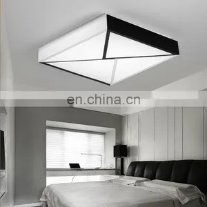 Modern Black and White Simple Atmosphere Wrought Iron Rectangular Dimming LED Living Room Ceiling Light thumbnail-4