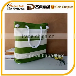 2015 Spring, For Market or Beach or Gym, Bags Handmade Lovely Bag White and Yellow Striped Beach Bag. thumbnail-1