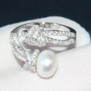 S925 Sterling Silver Ring Women's Diamond Pearl Knot Ring thumbnail-3