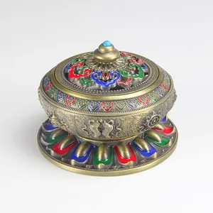 Cloisonné Color Relief Enamel Painted Buddhist Hall Plate Incense Burner, Copper Alloy Antique Incense Burner, Aromatherapy Burner, Small Sandalwood. thumbnail-5