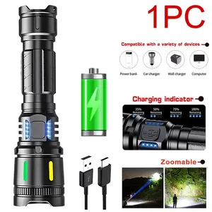 Hot Emergency Power Display Telescopic Zoom Aluminum Alloy USB Rechargeable Body White Led Torches Lights Tactical Flashlights thumbnail-2