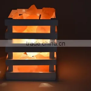 Himalayan Natural Rock Salt Lamp With Wood Art thumbnail-1