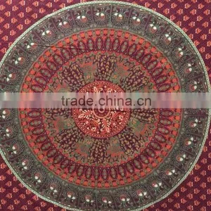 FLORAL Mandala Turkish Round Beach Towel Hippie Embroidered Handcrafted Indian Tapestry thumbnail-3