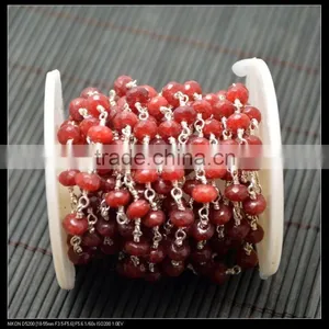 LFD-0016C ~ Wholesale Silver Plated Wire Wrapped Faceted Red Color Stone Chain Beaded Jewelry Finding thumbnail-3