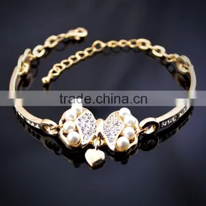 Jewelry Charm Fashion Gift Bow-knot Pearl Rhinestone Gold Plated Bracelet thumbnail-2