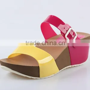 2015 Women Jelly PVC Slipper Shoes Stitching Color PU Wedge Sandals PU Wedges Shoes thumbnail-3