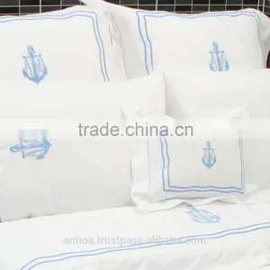 Anchor and Rope Embroidered and Monogram Bedding Set in Sky Blue thumbnail-1