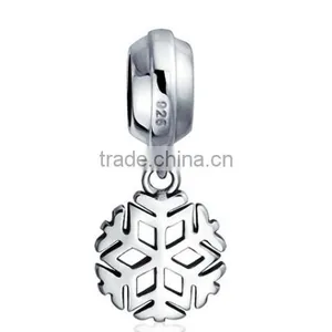 New Year Jewelry Dangle Snowflake 925 Sterling Silver Holiday Bead Christmas Silver Snowflake Dangle Charm Bead thumbnail-1