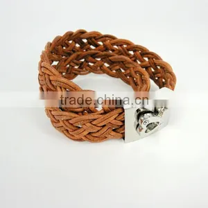Charm Bracelets Leather Stainless Steel Double Wrap Leather Bracelet Macrame Bracelets thumbnail-6