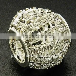 Brass Rhinestone European Beads, Silver Color, 23x20mm, Hole: 11mm(CPDL-Q006-S) thumbnail-1