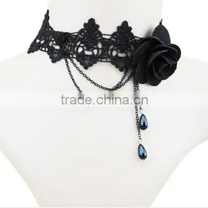 Women 2016 Gothic Handmade Chain Black Flower Lace Choker Collar Chunky Necklace thumbnail-3