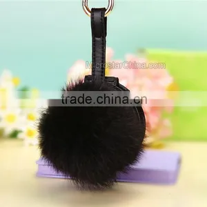 9cm Genuine Rex Rabbit Double Makeup Mirror Keychain Fur Ball Key Chain thumbnail-3