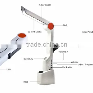 Hand Crank Dynamo Solar Rechargeable Led Table Lamp With Led Light and Radio thumbnail-1