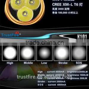 TrustFire TR-K101 3000 Lumen 3*XM-L 2 5-mode Memory Golden Led Flashlight thumbnail-4