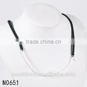 Best Selling Jewelry Black Braid Rope With Stainless Steel Bear Pearl Necklace thumbnail-1