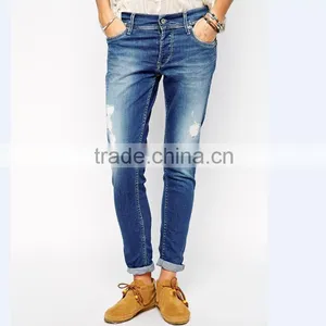 2015 China Supplier Wholesale Cheap Woman Girls High Quality Distressed Broken Holes Straight Rolled Skinny Denim Jeans thumbnail-2