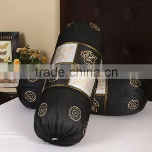Home Textile Black Bolster Pillow Cover Handmade Indian Bolster Cushion Cover thumbnail-1