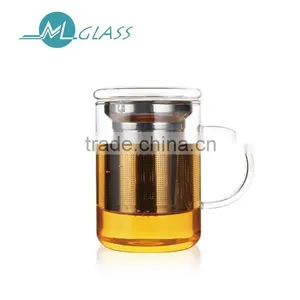 Wholesale 400ml Glass Tea Cup With Stainless Strainer With Lid High Borosilicate Glassware TB275 thumbnail-1