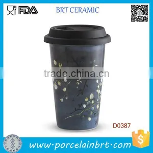 Double Walled Black Ceramic Stamp Travel Mug With Silicone Lid thumbnail-1
