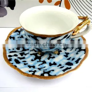 Blue Porcelain Ceramic Coffee Cups and Saucers thumbnail-1