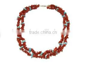 Wholesale 17" 2 Row 5-7mm Irregular Original Coral Beads Necklace thumbnail-1