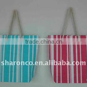Candy Strip Paper Straw Fabric Beach Bag With Handle thumbnail-1