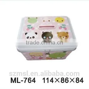 House Shape Tin Can Coin Bank Saving Box With Lock thumbnail-3