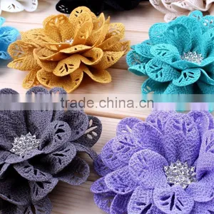 Hot Cutting Fabric Flower With Rhinestone Center for Kids Hair Accessories thumbnail-3