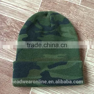 Custom Fashion Cheap Camouflage Knitted Hats With 3D Embroidery thumbnail-4