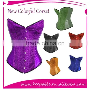 New Feeling Whole Sale Cheap Halloween Hot Sale Mature Women Burlesque Waist Cincher Corset Purple Red Green Golden Blue Color thumbnail-1