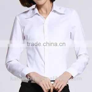 Long Sleeve Woman Formal Dress Shirts Cotton Office Lady Dress Blouse thumbnail-3
