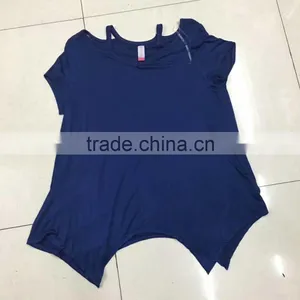 Women Stock Clothing Stylish Irregular Blank T-shirt thumbnail-1
