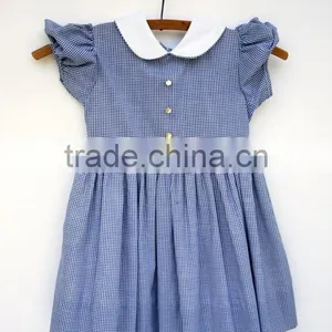 Baby Girls Dress Designs Hand Work Cotton Blue Dress thumbnail-1