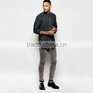 Zip Detail Shirt In Heavy Wash Shirt Men Long Sleeve Shirt thumbnail-4