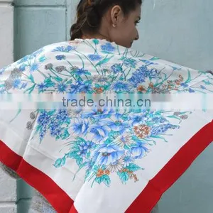 SSS83 Vintage Silk Scarf, Floral Print, 70s Flower Silk Scarf, Vintage Designer Scarf, , Large French Scarf thumbnail-1