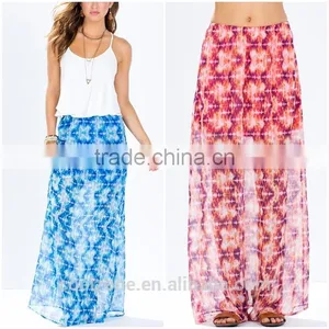 Sexy Beach Wear Tie-dye Print Maxi Skirt Chiffon Belly Dance Arabic Sexy Dance Long Skirt 2015 thumbnail-1