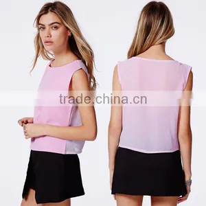 2016 Women Chiffon Loose Blouses,Latest Pink Chiffon Blouses & Tops For Women thumbnail-1