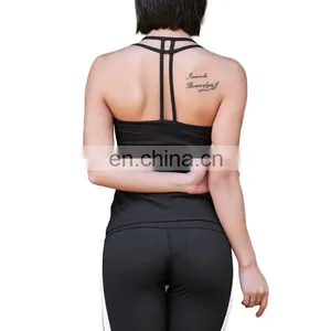 Wholesale Summer Women Long Sleeveless Yoga Gym Tank Top Black thumbnail-2