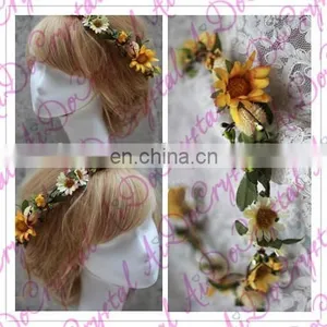 Aidocrystal Sunflower Flower Crown Bridal Tiara Wedding Hair Accessories, Flower Girl Hair Accessory thumbnail-3