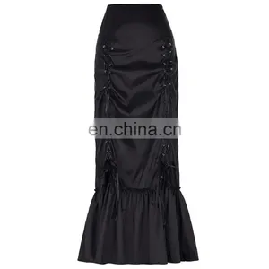 Belle Poque Women's Vintage Retro Gothic Victorian Style N/T Taffeta Long Black Ruched Skirt BP000208-1 thumbnail-1
