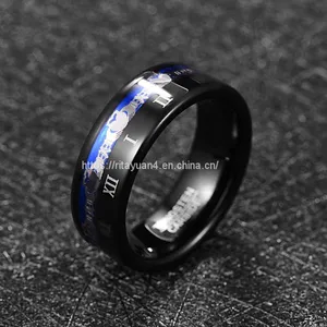 2019 NUNCAD 8mm Wide Tungsten Steel Men's Ring Plating Black Claddagh Pattern Engraved Roman Numeral Tungsten Carbide Ring T228R thumbnail-2